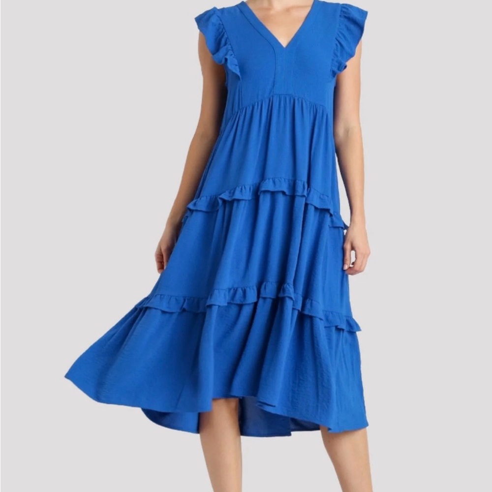 Umgee Royal Blue Ruffle Midi Dress